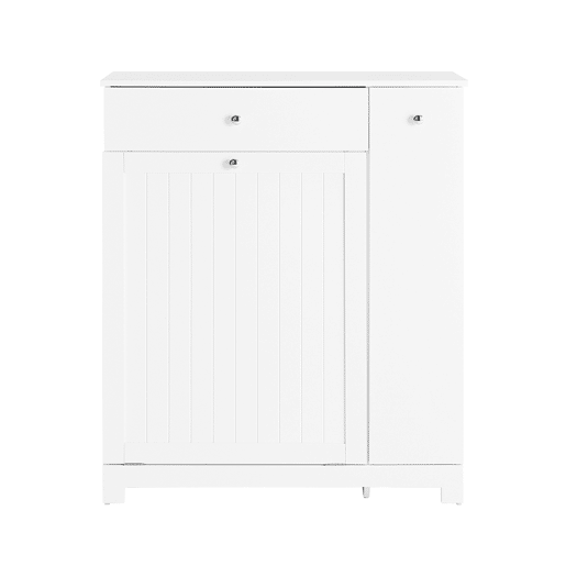 SoBuy BZR214-W Armário de casa de banho alto e estreito economizador de espaço com 1 gaveta, 2 cestos para roupa e prateleira amovível Armário de casa de banho multiusos 78x38x90cm