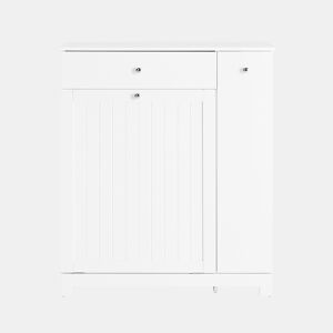 SoBuy BZR214-W Armário de casa de banho alto e estreito economizador de espaço com 1 gaveta, 2 cestos para roupa e prateleira amovível Armário de casa de banho multiusos 78x38x90cm