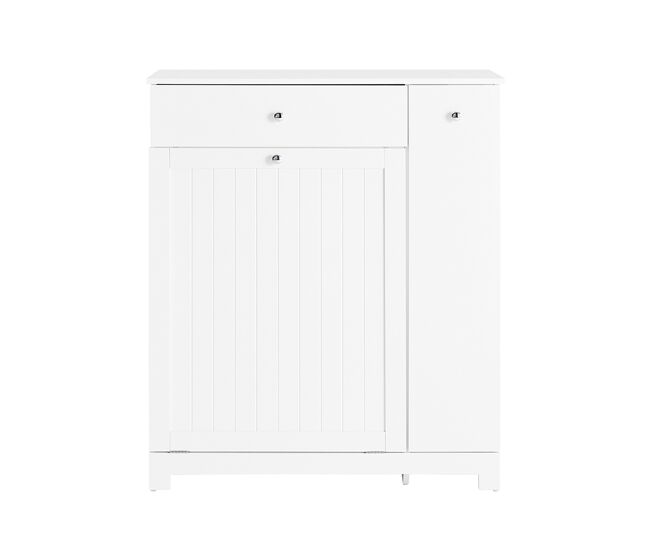 Sobuy mueble baño con cestos para ropa armario alto estrecho con cajón, 2 cestos extraíbles y compartimento deslizante, mueble baño auxiliar para lavandería 78x38x90cm bzr214-w