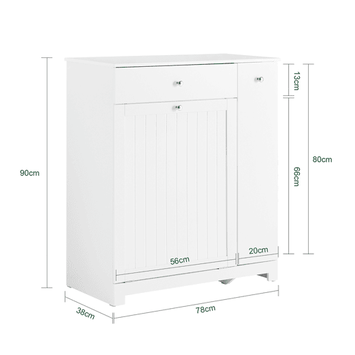 SoBuy BZR214-W Armário de casa de banho alto e estreito economizador de espaço com 1 gaveta, 2 cestos para roupa e prateleira amovível Armário de casa de banho multiusos 78x38x90cm