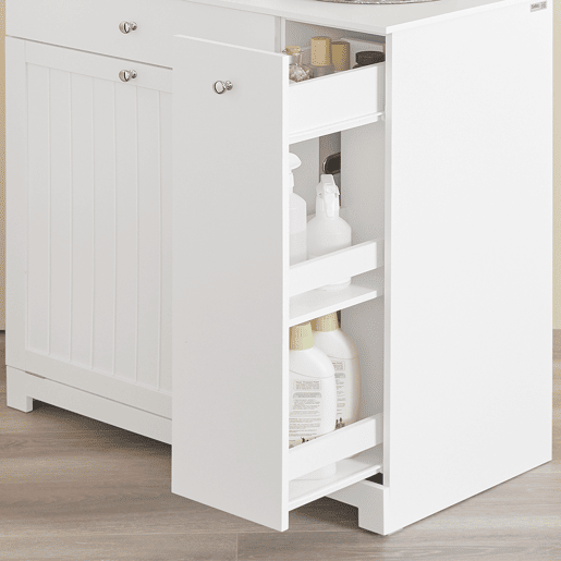 SoBuy BZR214-W Armário de casa de banho alto e estreito economizador de espaço com 1 gaveta, 2 cestos para roupa e prateleira amovível Armário de casa de banho multiusos 78x38x90cm