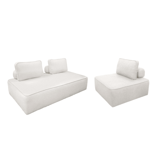 Sofá modular em tecido boucle de 3 lugares, Bao, Creme, 180x90x74 cm