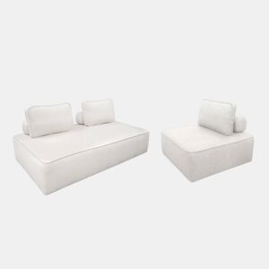 Sofá modular em tecido boucle de 3 lugares, Bao, Creme, 180x90x74 cm