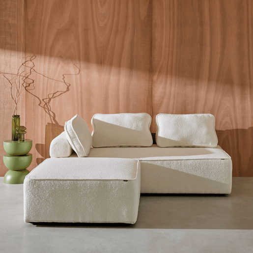 Sofá modular em tecido boucle de 3 lugares, Bao, Creme, 180x90x74 cm