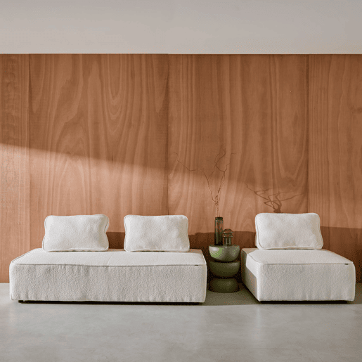 Sofá modular em tecido boucle de 3 lugares, Bao, Creme, 180x90x74 cm