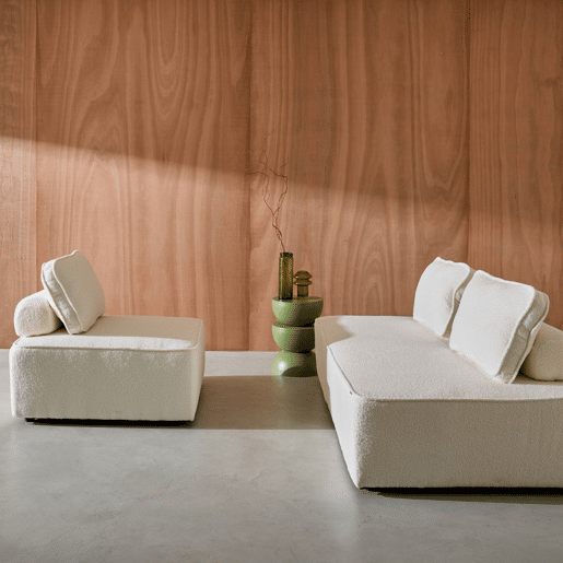 Sofá modular em tecido boucle de 3 lugares, Bao, Creme, 180x90x74 cm