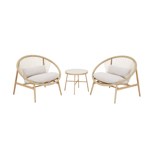 Conjunto de jardim de poltronas de jardim com mesa de aço e rattan, Narola, Beige, 92x80x75 cm