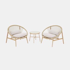 Conjunto de jardim de poltronas de jardim com mesa de aço e rattan, Narola, Beige, 92x80x75 cm