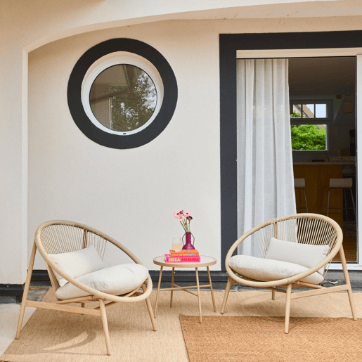 Conjunto de jardim de poltronas de jardim com mesa de aço e rattan, Narola, Beige, 92x80x75 cm