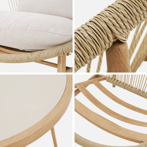 Conjunto de jardim de poltronas de jardim com mesa de aço e rattan, Narola, Beige, 92x80x75 cm