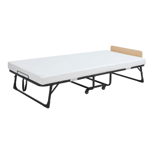 Cama dobrável metálica Lustendi com colchão de 90x200 cm preto  carvalho en.casa