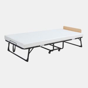 Cama dobrável metálica Lustendi com colchão de 90x200 cm preto carvalho en.casa