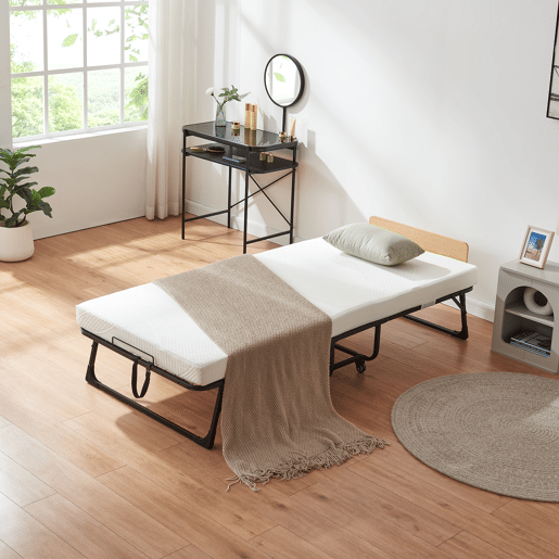Cama dobrável metálica Lustendi com colchão de 90x200 cm preto  carvalho en.casa