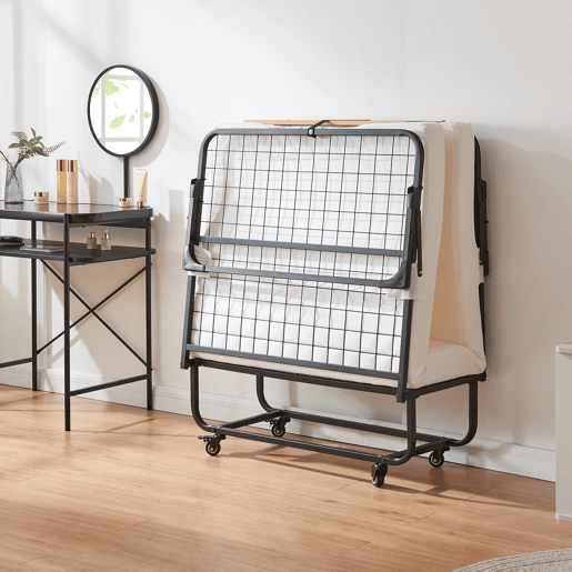 Cama dobrável metálica Lustendi com colchão de 90x200 cm preto  carvalho en.casa
