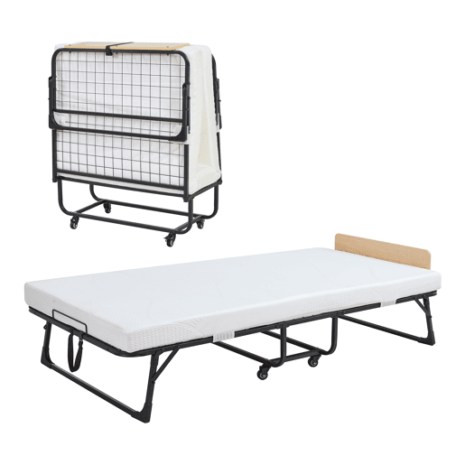 Cama dobrável metálica Lustendi com colchão de 90x200 cm preto  carvalho en.casa