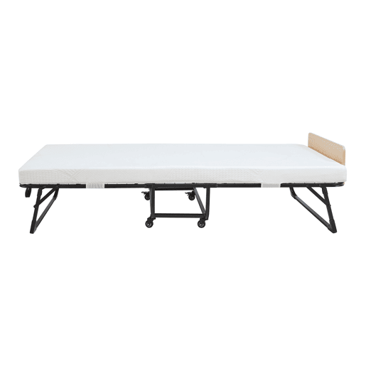 Cama dobrável metálica Lustendi com colchão de 90x200 cm preto  carvalho en.casa