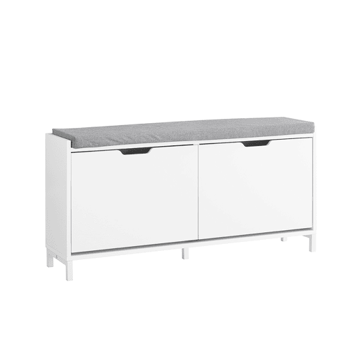 SoBuy FSR151-L-W Banco de entrada economizador de espaço Banco para arrumação com almofada almofadada e estrutura em MDF e ferro, capacidade de carga até 250 kg, design nórdico, branco e cinzento, 105x24x52 cm