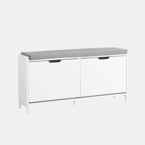 SoBuy FSR151-L-W Banco de entrada economizador de espaço Banco para arrumação com almofada almofadada e estrutura em MDF e ferro, capacidade de carga até 250 kg, design nórdico, branco e cinzento, 105x24x52 cm