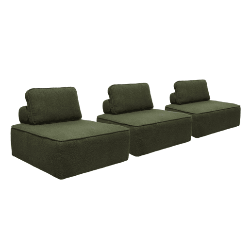 Sofá modular em tecido boucle de 3 lugares, Bao, Verde caqui, 90x90x74 cm