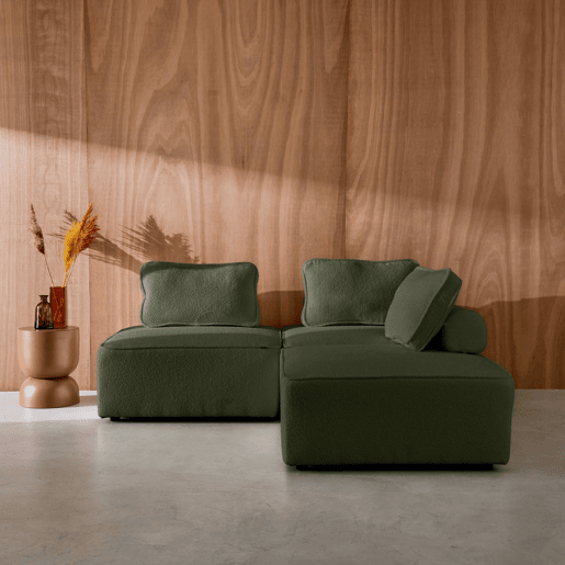 Sofá modular em tecido boucle de 3 lugares, Bao, Verde caqui, 90x90x74 cm