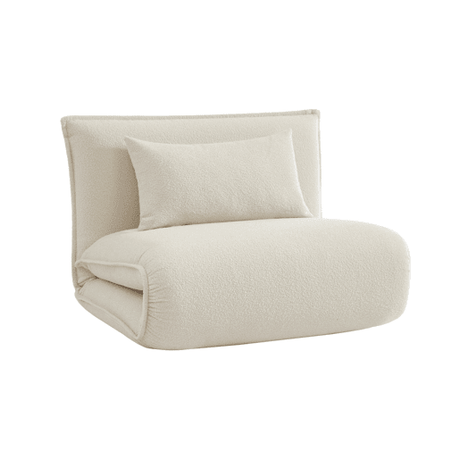 Poltrona conversível em tecido boucle texturizado, Fleeep, Branco sujo, 200x99x66 cm