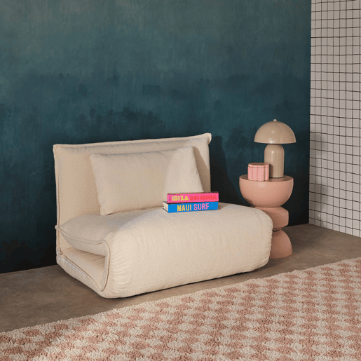 Poltrona conversível em tecido boucle texturizado, Fleeep, Branco sujo, 200x99x66 cm