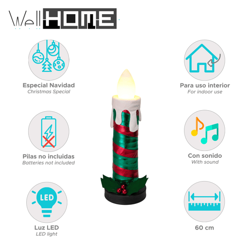 Vela dobrável Well Home com chama, luzes e música.