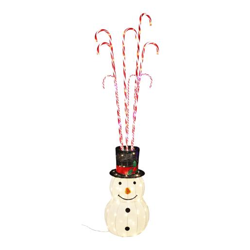Boneco de neve com bengalas doces e luzes LED quentes