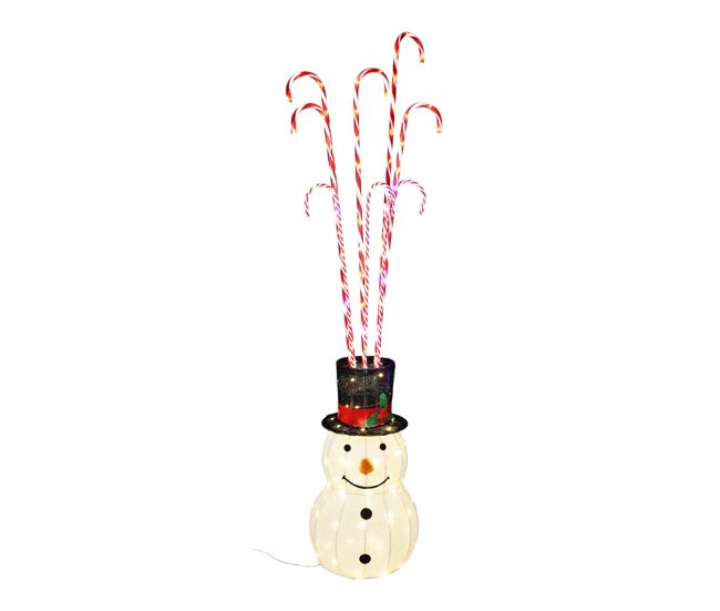 Well home muñeco de nieve con bastones de caramelo con luces led cálidas y múltiples h.180cm