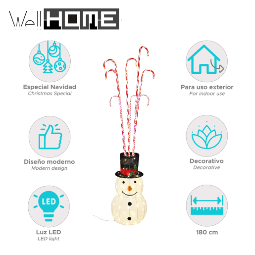 Boneco de neve com bengalas doces e luzes LED quentes