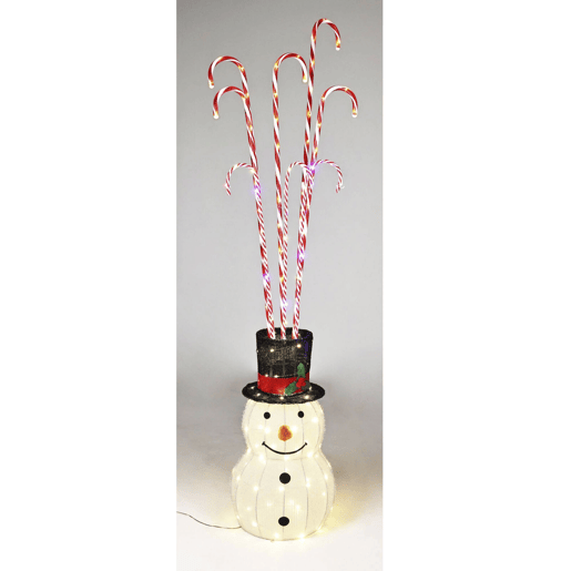 Boneco de neve com bengalas doces e luzes LED quentes