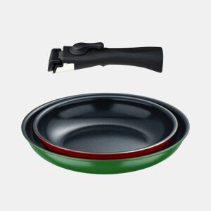 Conjunto de 2 frigideiras Bergner Click&Cook, Ø22Ø26cm, em alumínio prensado, 2 cores + cabo removível.