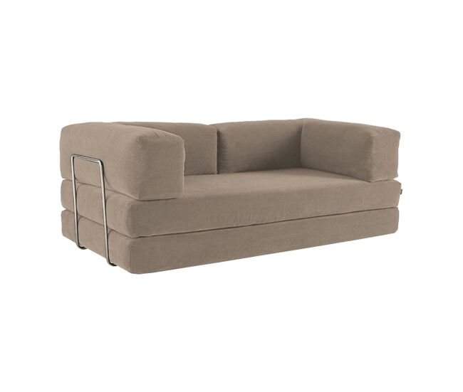 Sofá cama envasado al vacío plegable futón de pana con estructura cromada, 2-3 plazas, seventies, pardo, 200x100x72 cm