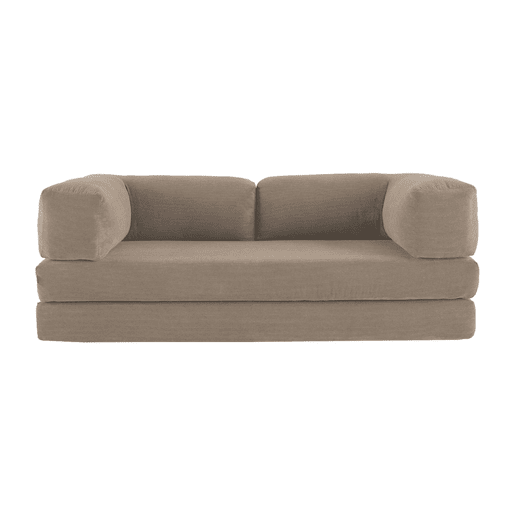 Sofá cama futon conversível em veludo canelado e estrutura cromada, 3 lugares, Seventies, Taupe, 200x100x72 cm