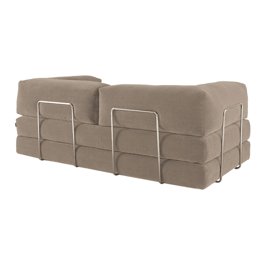 Sofá cama futon conversível em veludo canelado e estrutura cromada, 3 lugares, Seventies, Taupe, 200x100x72 cm