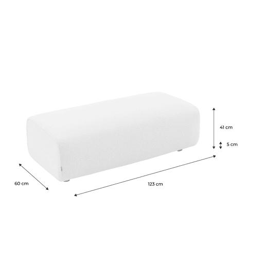 Pouf, apoio para os pés para sofá de canto boucle de 2 lugares, Wallas boucle, Branco, 123x60x41 cm