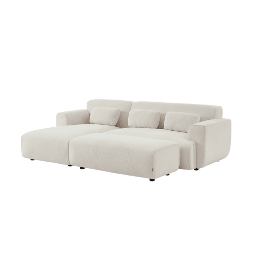Pouf, apoio para os pés para sofá de canto boucle de 2 lugares, Wallas boucle, Branco, 123x60x41 cm