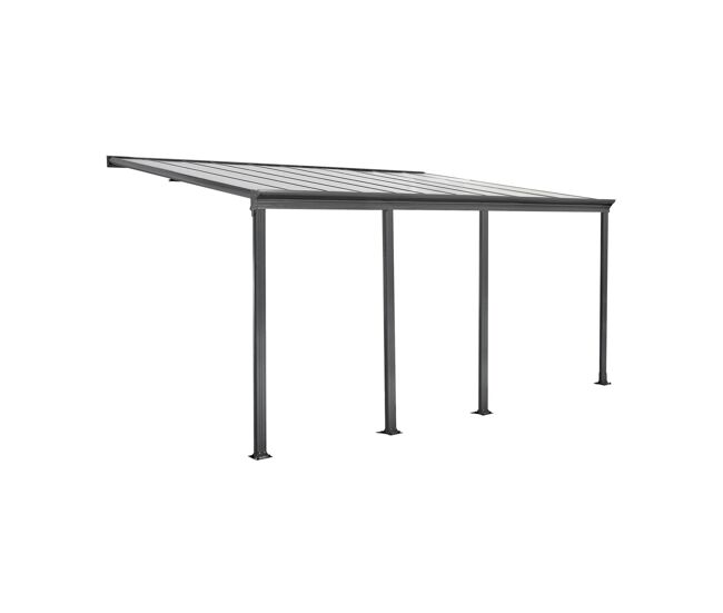 Pérgola cochera de aluminio adosada con canalón integrado, 3x6m, avenio, antracita, 618x303x258 cm