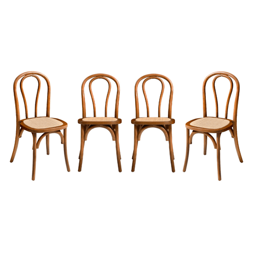 Cadeira vintage de madeira e rattan, set de 4, Bastille, Efeito Noyer, 48x49.5x90 cm