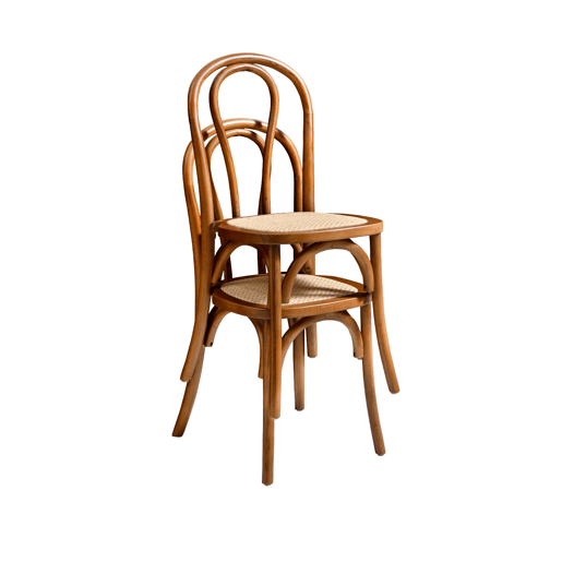 Cadeira vintage de madeira e rattan, set de 4, Bastille, Efeito Noyer, 48x49.5x90 cm