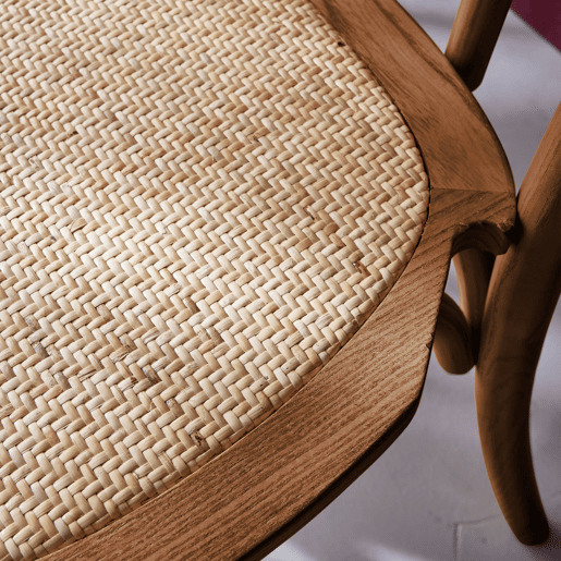 Cadeira vintage de madeira e rattan, set de 4, Bastille, Efeito Noyer, 48x49.5x90 cm