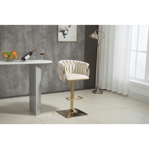 Banco vintage - Altura do balcão - Com encosto e apoio para os pés - Marfim (Ivory)