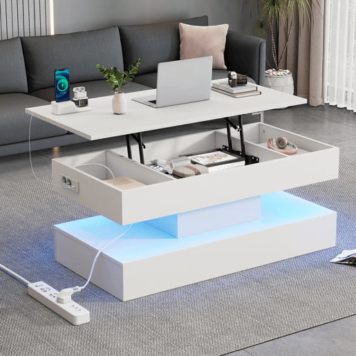 Mesa de centro 100x50x42 cm - Com iluminação LED e arrumação oculta - Branco