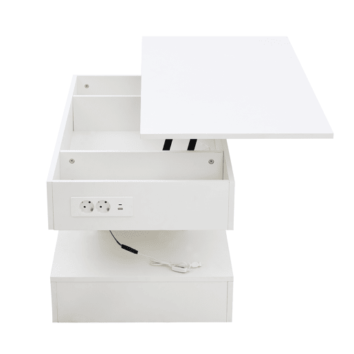 Mesa de centro 100x50x42 cm - Com iluminação LED e arrumação oculta - Branco