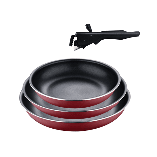Conjunto de 3 frigideiras Bergner Click&Cook Ø18Ø20Ø24cm em alumínio prensado vermelho + cabo removível