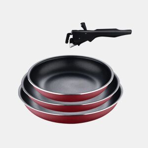 Conjunto de 3 frigideiras Bergner Click&Cook Ø18Ø20Ø24cm em alumínio prensado vermelho + cabo removível