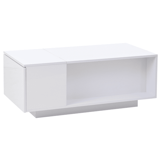 Mesa de centro 100x50x40 cm - Mesa de café ajustável com arrumação oculta, mesa auxiliar com luz LED, mesa de sala com gaveta - Branca