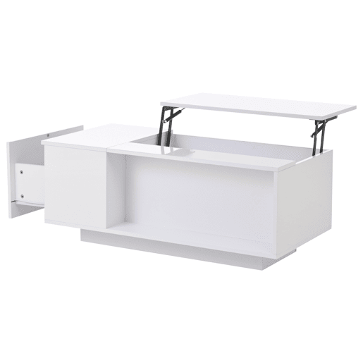 Mesa de centro 100x50x40 cm - Mesa de café ajustável com arrumação oculta, mesa auxiliar com luz LED, mesa de sala com gaveta - Branca