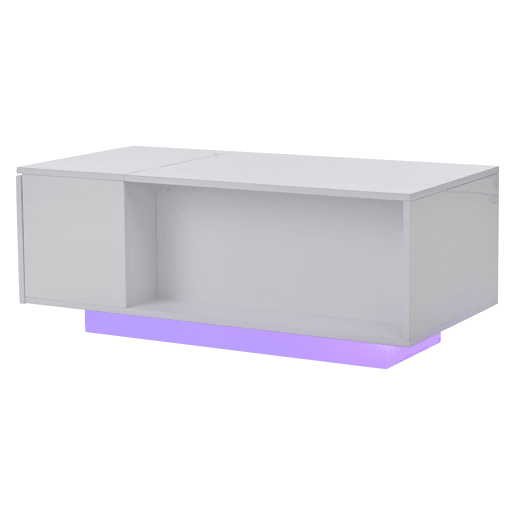 Mesa de centro 100x50x40 cm - Mesa de café ajustável com arrumação oculta, mesa auxiliar com luz LED, mesa de sala com gaveta - Branca