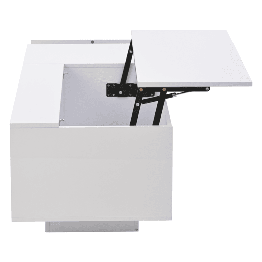 Mesa de centro 100x50x40 cm - Mesa de café ajustável com arrumação oculta, mesa auxiliar com luz LED, mesa de sala com gaveta - Branca